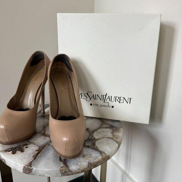 Yves Saint Laurent TRIBTOO 105mm Nappa Leather Nude Pump - USED - Size 37 - Picture 1 of 16